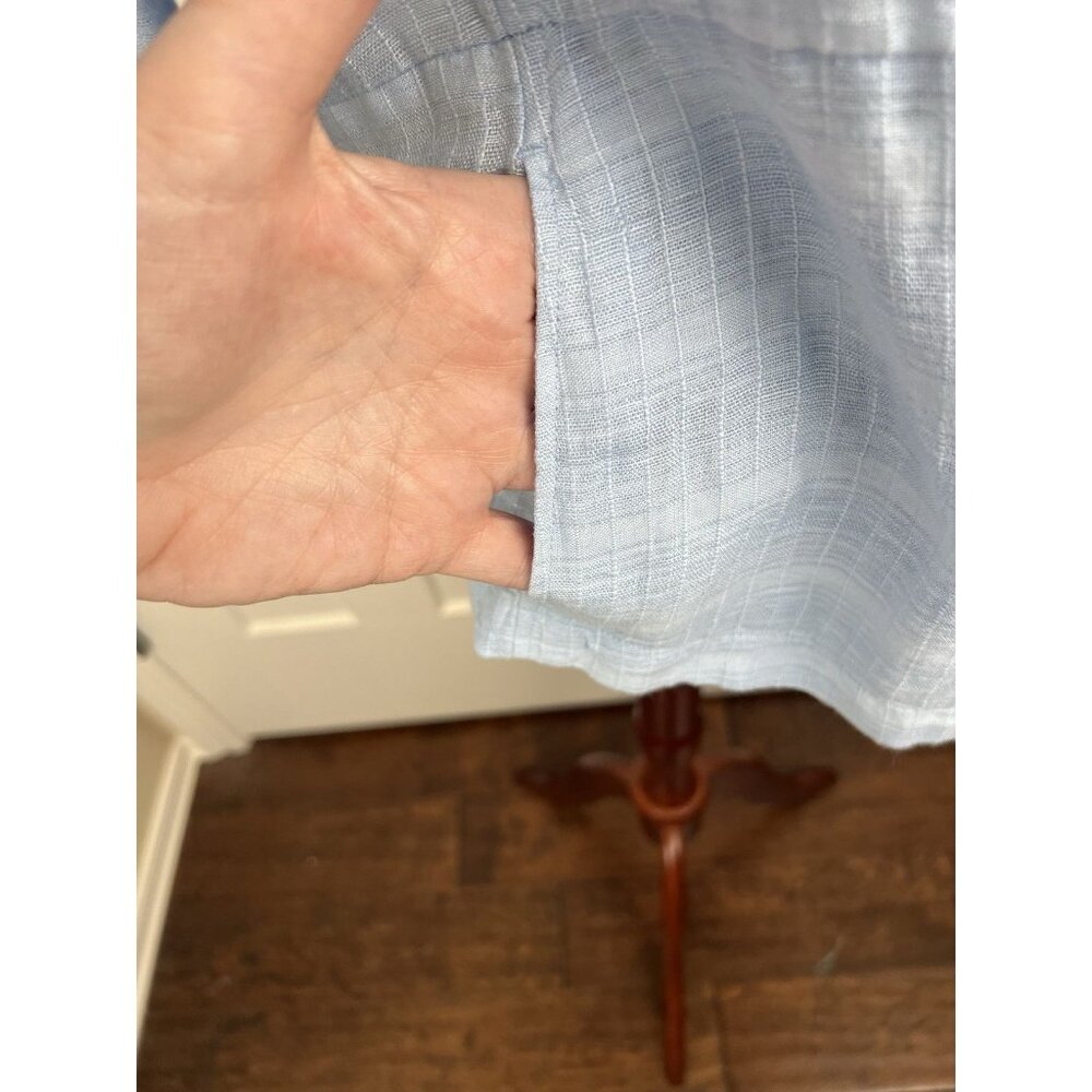 Eileen Fisher 100% Linen Jacket XL Blue Boxy 3/4 Sleeve Lightweight Button Front - Picture 5 of 12